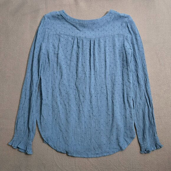 LOFT Petite Women M Blue Button-Up Pleated Chest Blouse Textured - Picture 2 of 11